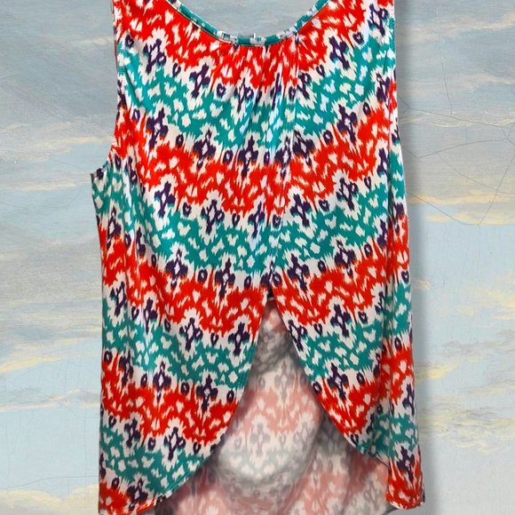Tart split-back tank top, size Med.  White, red, purple & green.  EUC - Picture 2 of 5